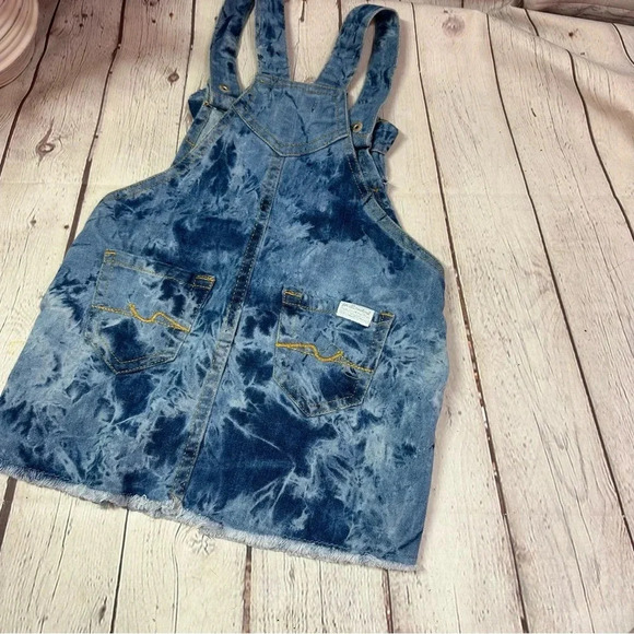 NWT 7 for all mankind 7FAMK denim overall jumper dress 24M tie dye bleach - Picture 4 of 6